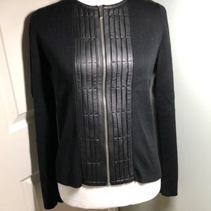 AK ANNE KLEIN MOTO SWEATER WITH LEATHER DETAIL NWOT